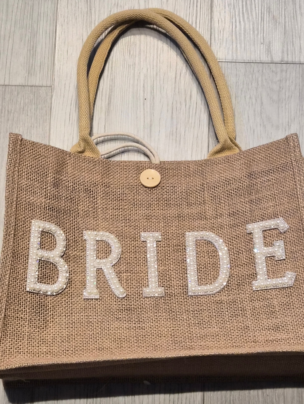 BRIDE Jute Tote Bag with Sequin Letters - Natural